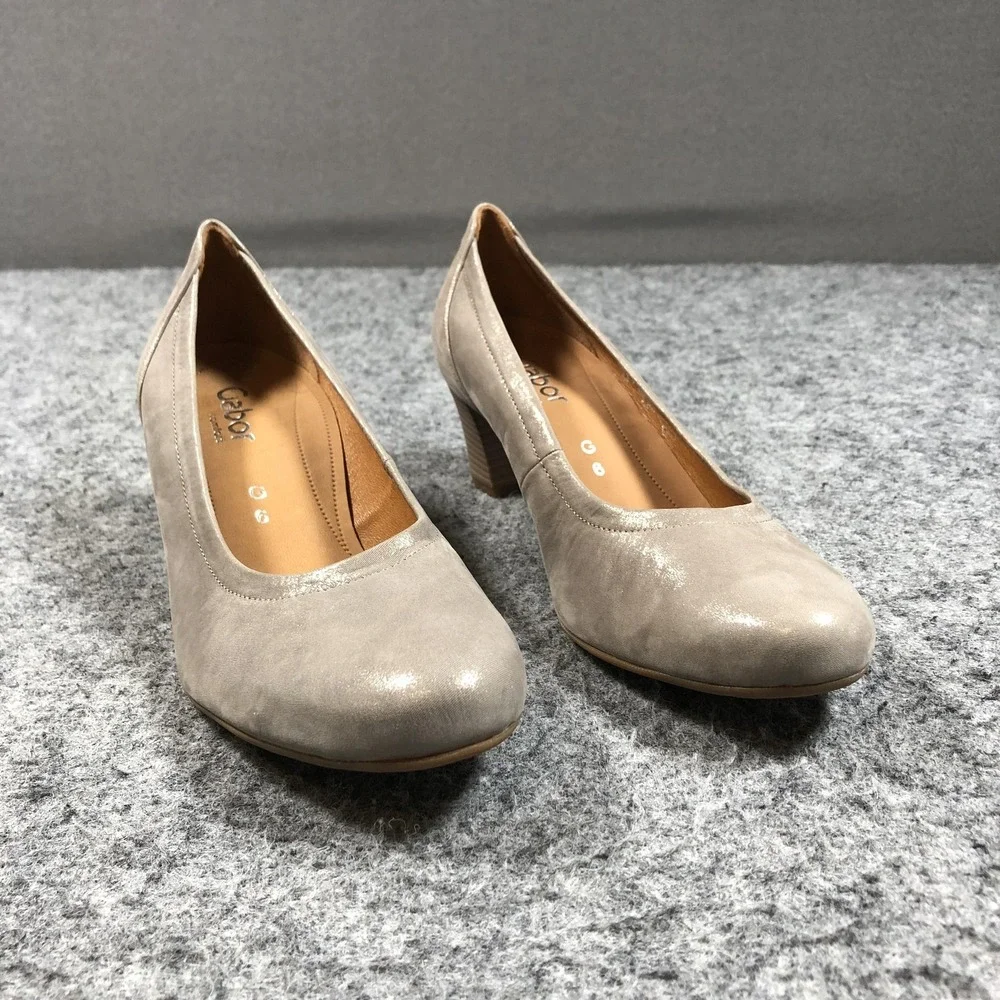 Gabor Comfort Pumps Womens Size 8.5 Beige Leather Block Heel Round Toe Shoes